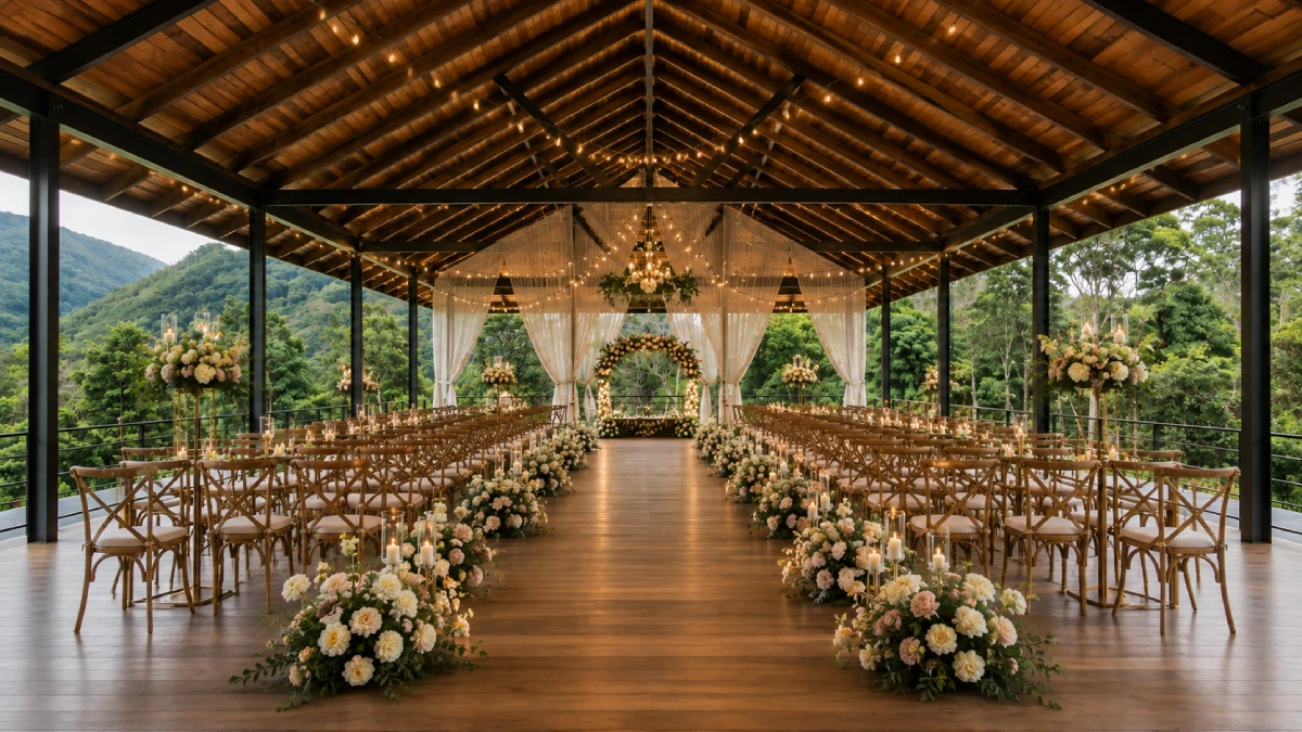 Pavilion set up for a wedding ceremony