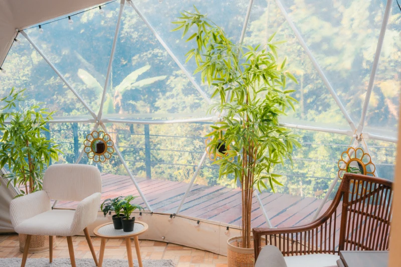 Family dome bed beside the open mountain view