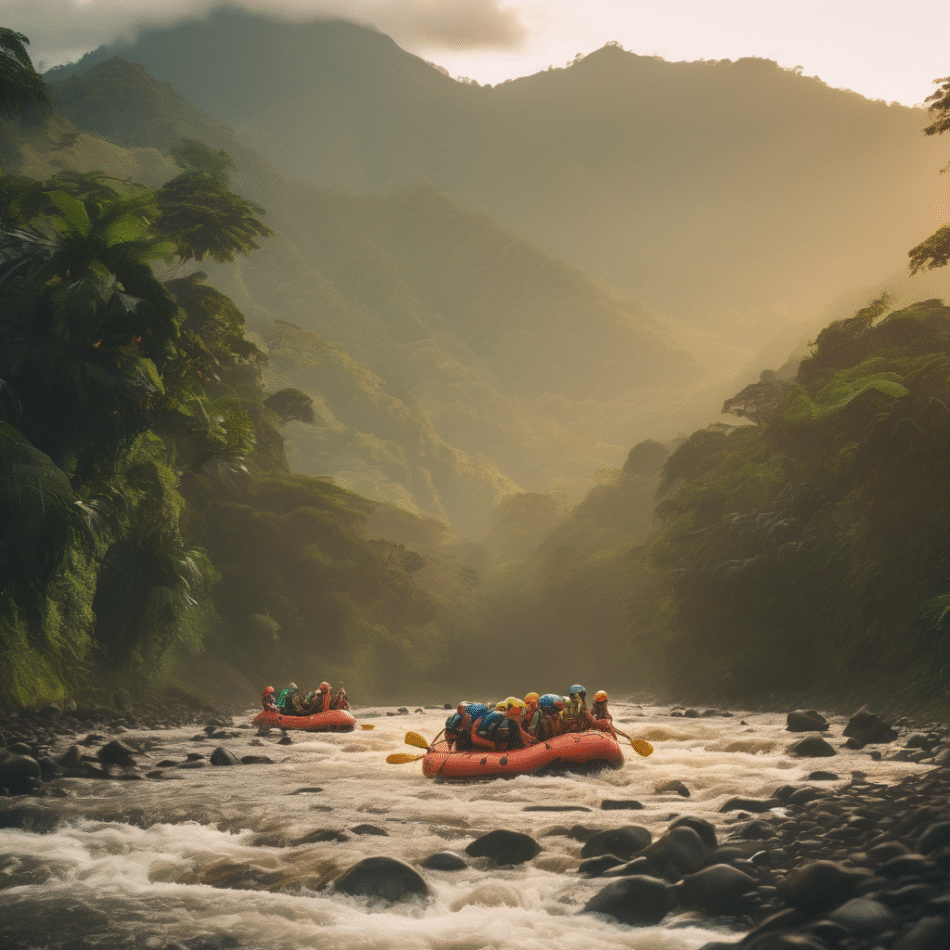 Group of people enjoying river rafting